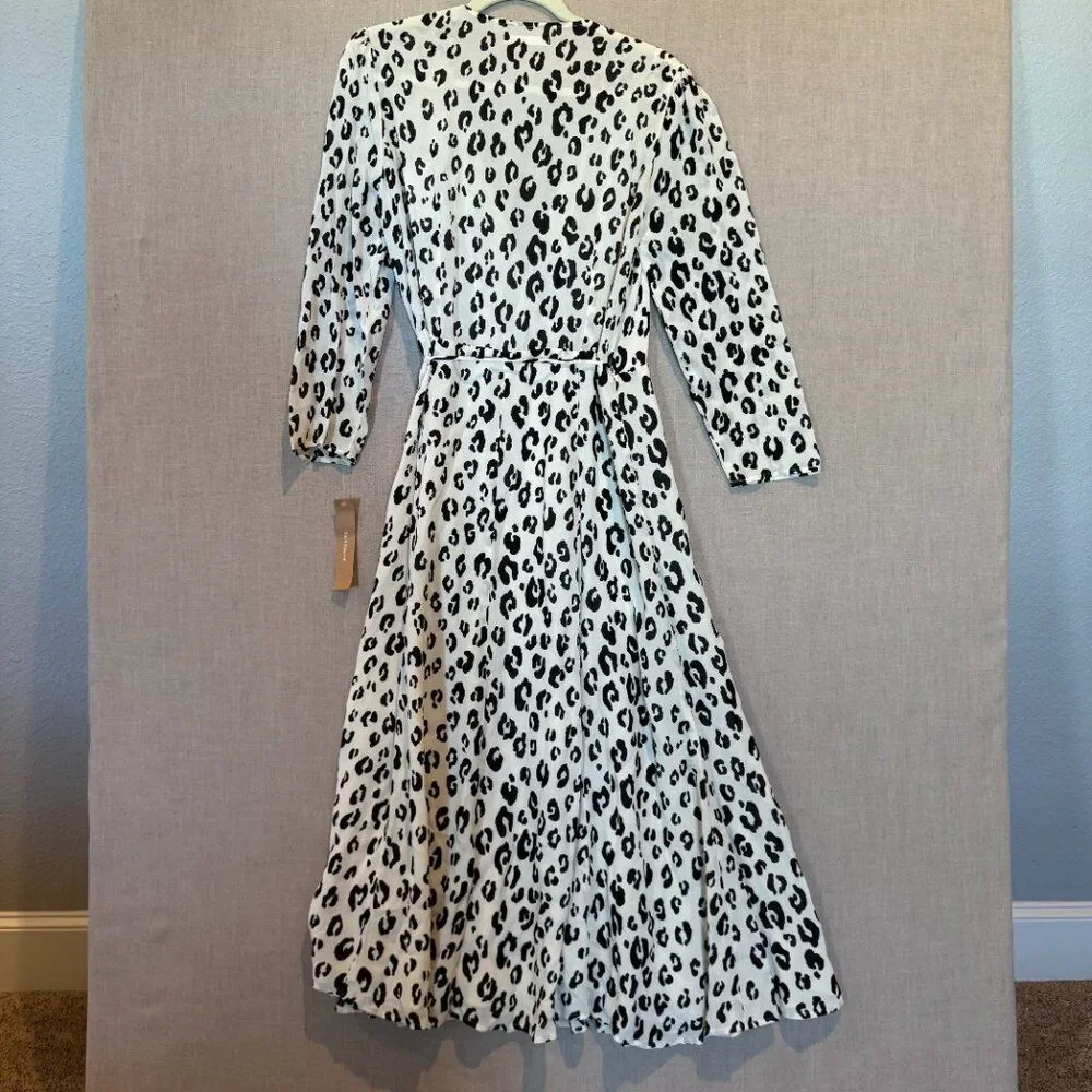 Reformation Melba Wrap Dress NWT Snow Leopard XL Long Sleeve Midi Quiet Luxury